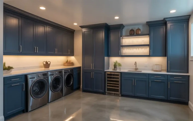 Final view of a beautifully finished basement combining living and storage space.
