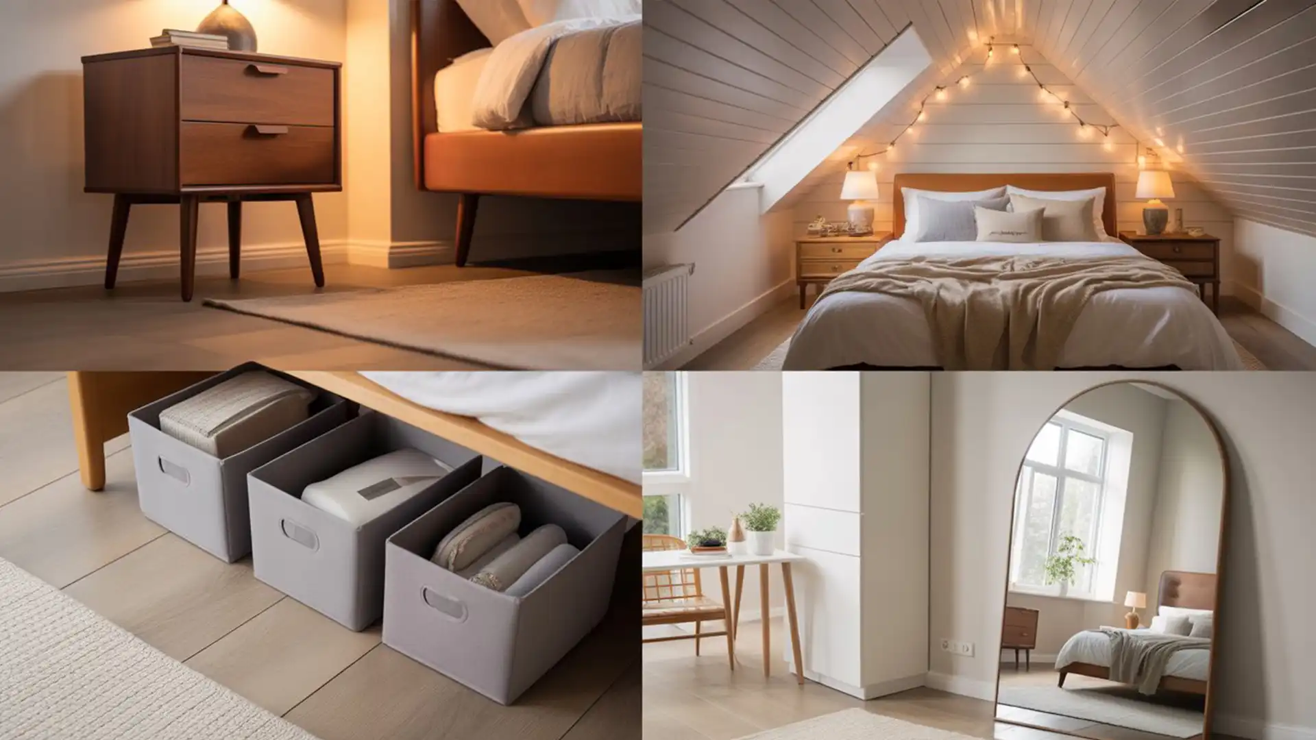  Attic bedroom with bed placed under a sloped ceiling
