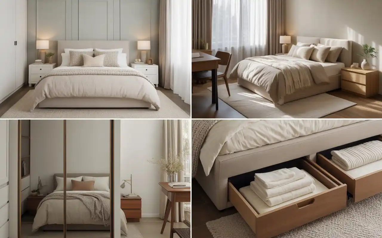 Symmetrical small bedroom layout with two nightstands