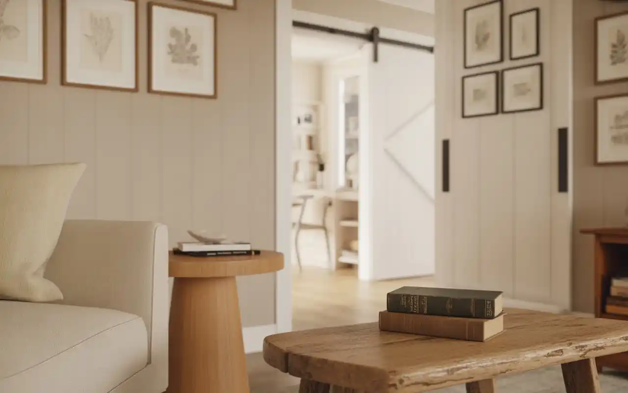 A wall featuring mismatched frames with botanical art and family photos