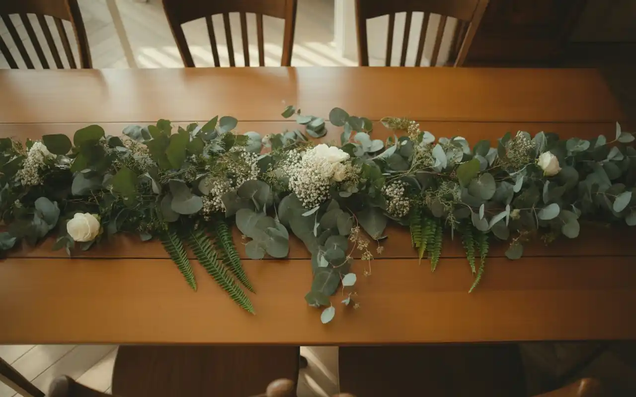 A wedding table featuring lemons and grapes mixed with olive branches for a fresh look.