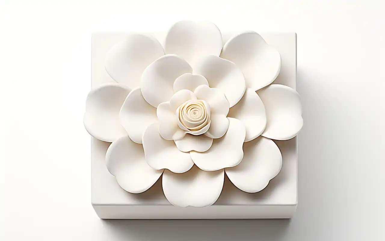 Shadowbox frame filled with intricate 3D white paper flowers