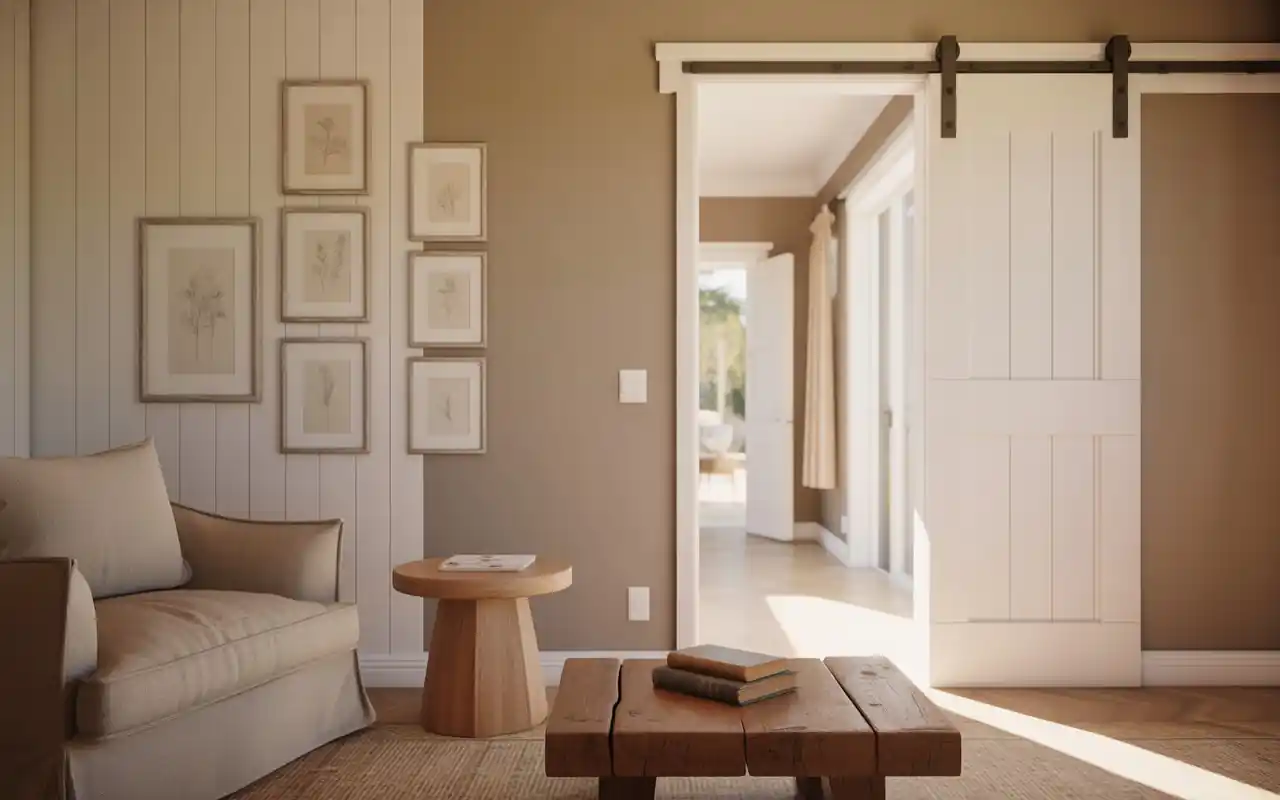 Close up of a rustic coffee table made from reclaimed barn wood