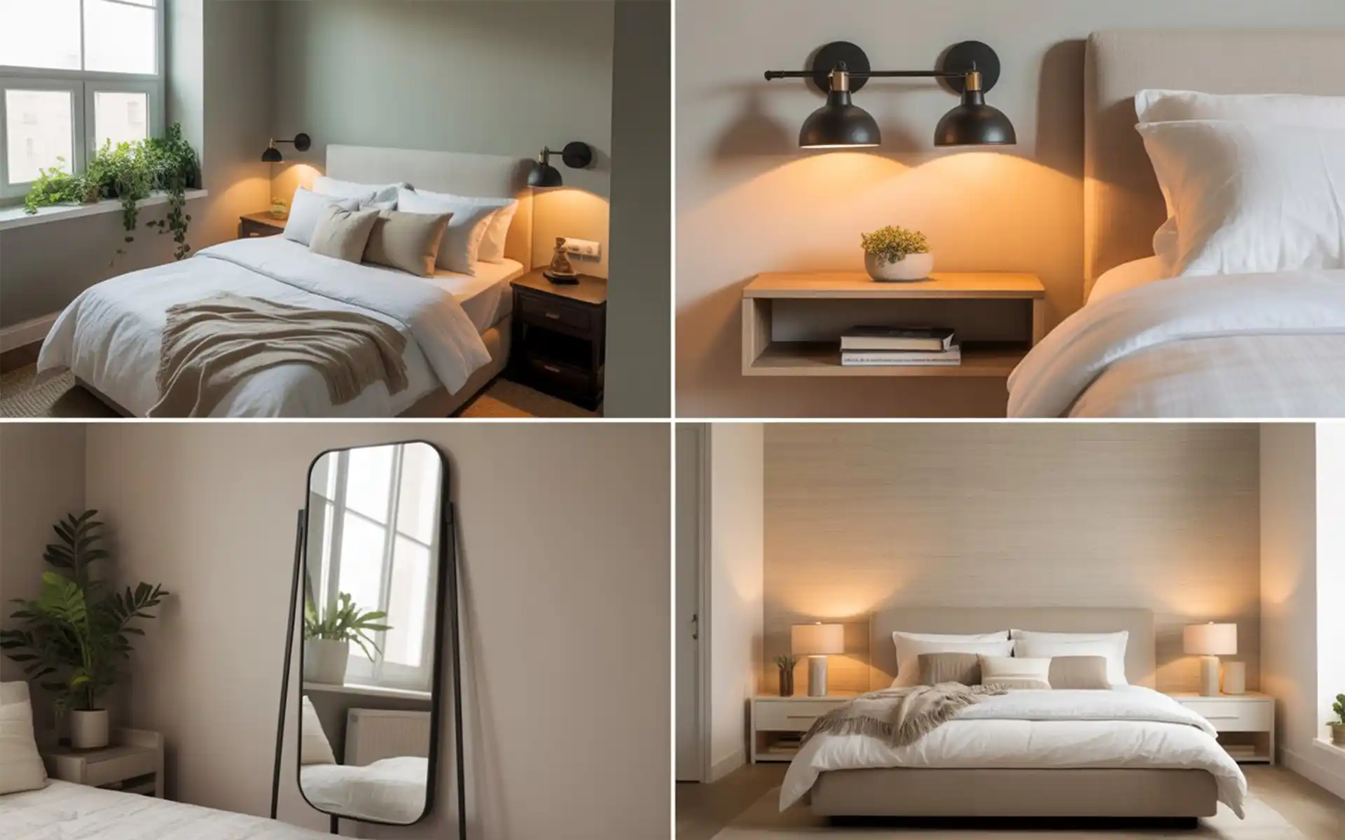 Cozy small bedroom refresh with light linens and warm lighting