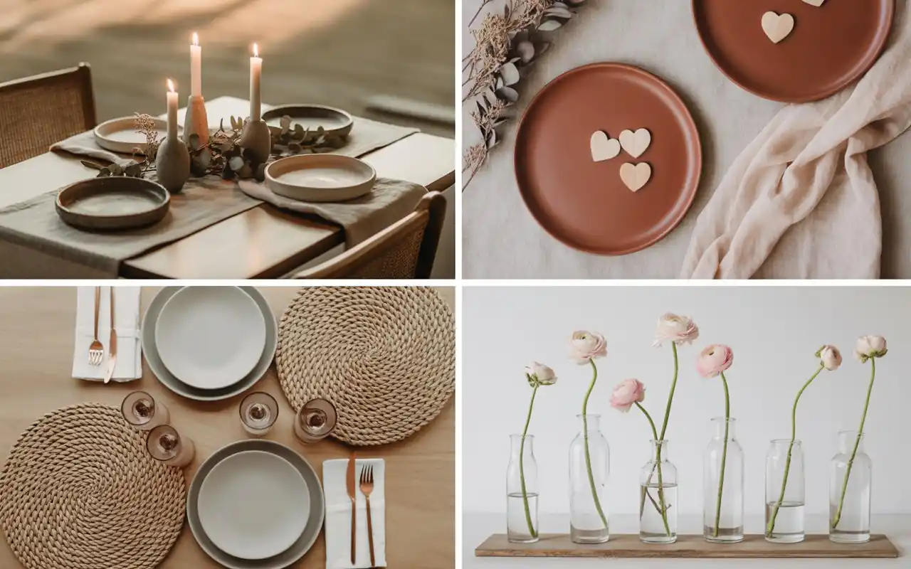 Table setting with terracotta plates and blush pink napkins