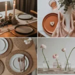 Romantic natural Valentine's Day table setting with linen and candles