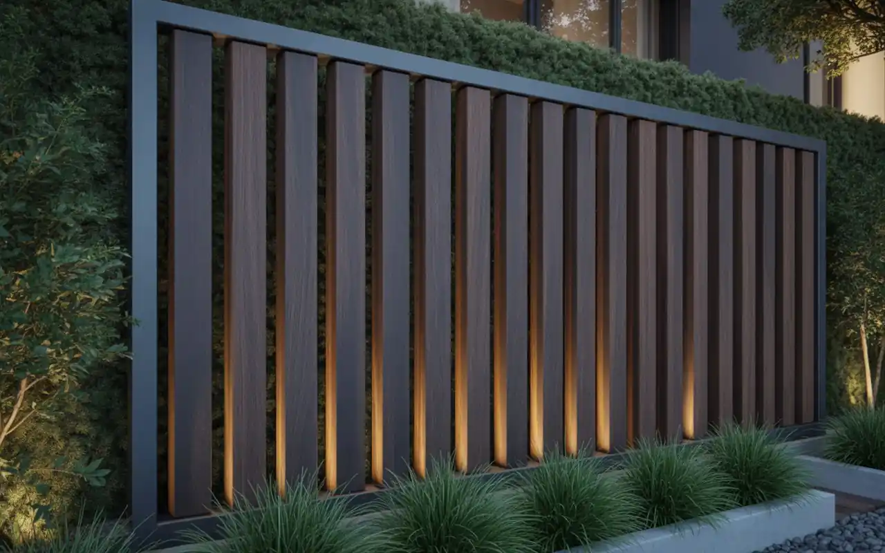 A white wooden trellis wall covered in blooming jasmine vines for natural privacy.