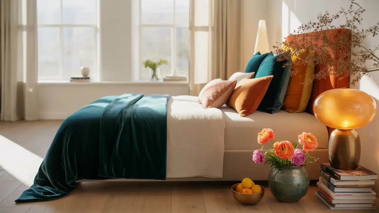 Minimalist but cozy small bedroom layout featuring a low-profile bed and clean, clear floor space.