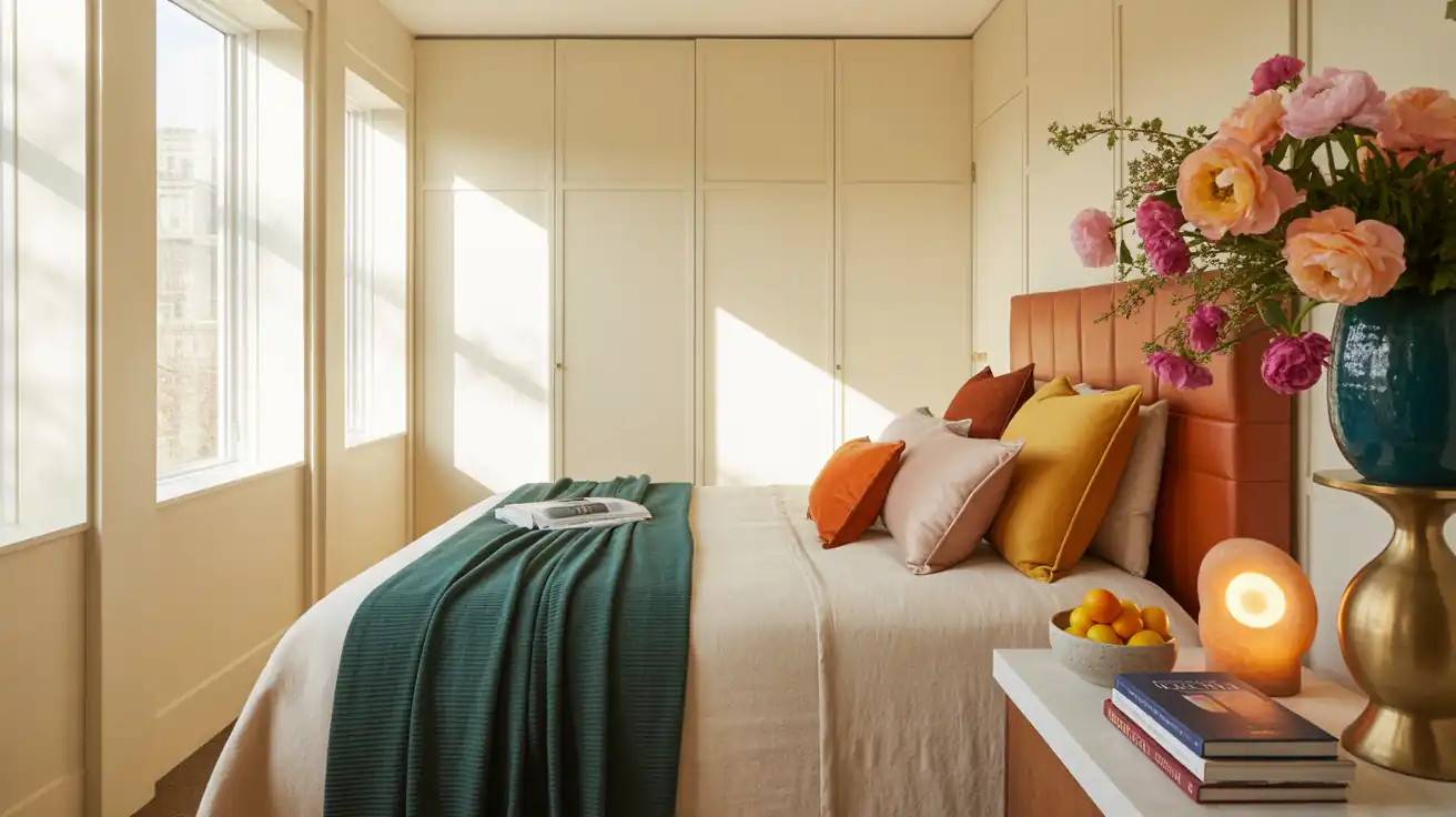 A highly functional, very small bedroom layout showing clear, uncluttered floor space and minimal furniture.