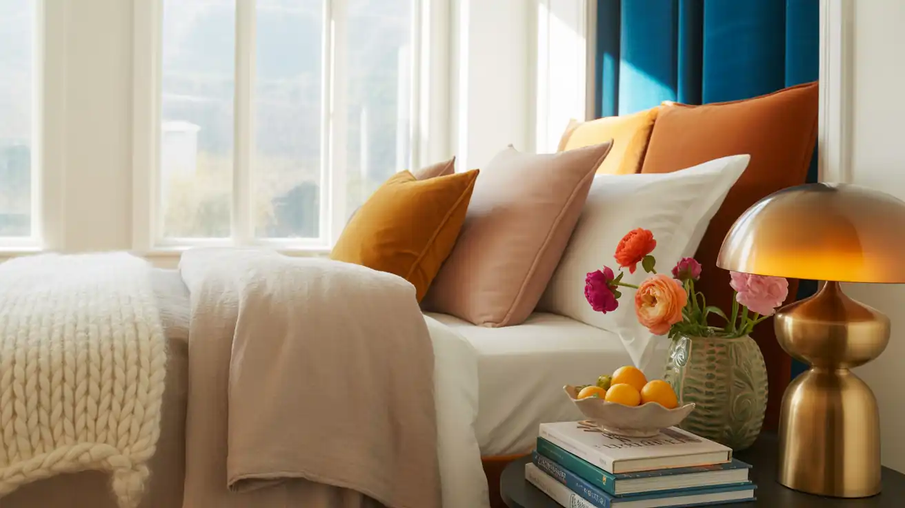 A calm, sophisticated shared bedroom decorated in warm greige, soft taupe, and cream washed linen bedding.