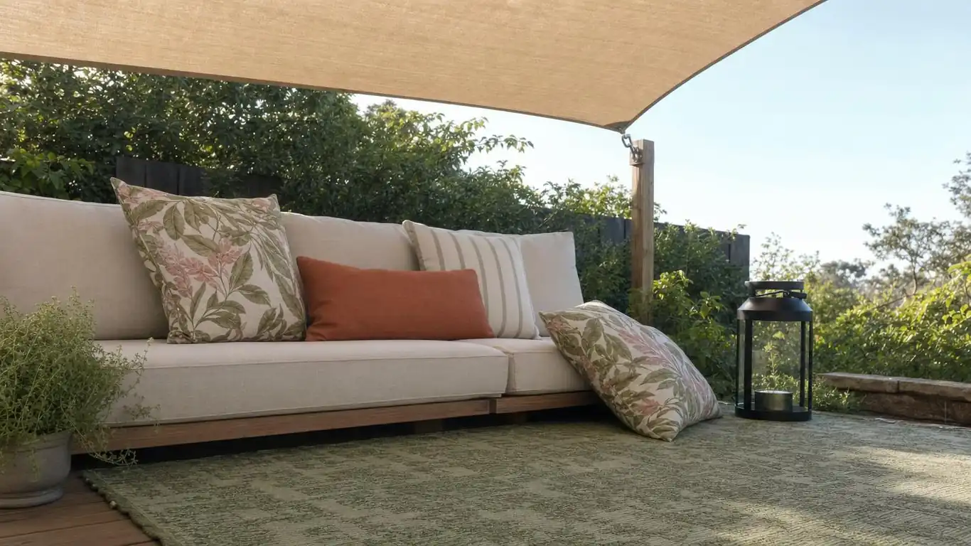 Two backyard setups side by side showing common spring decor styling mistakes versus correct solutions