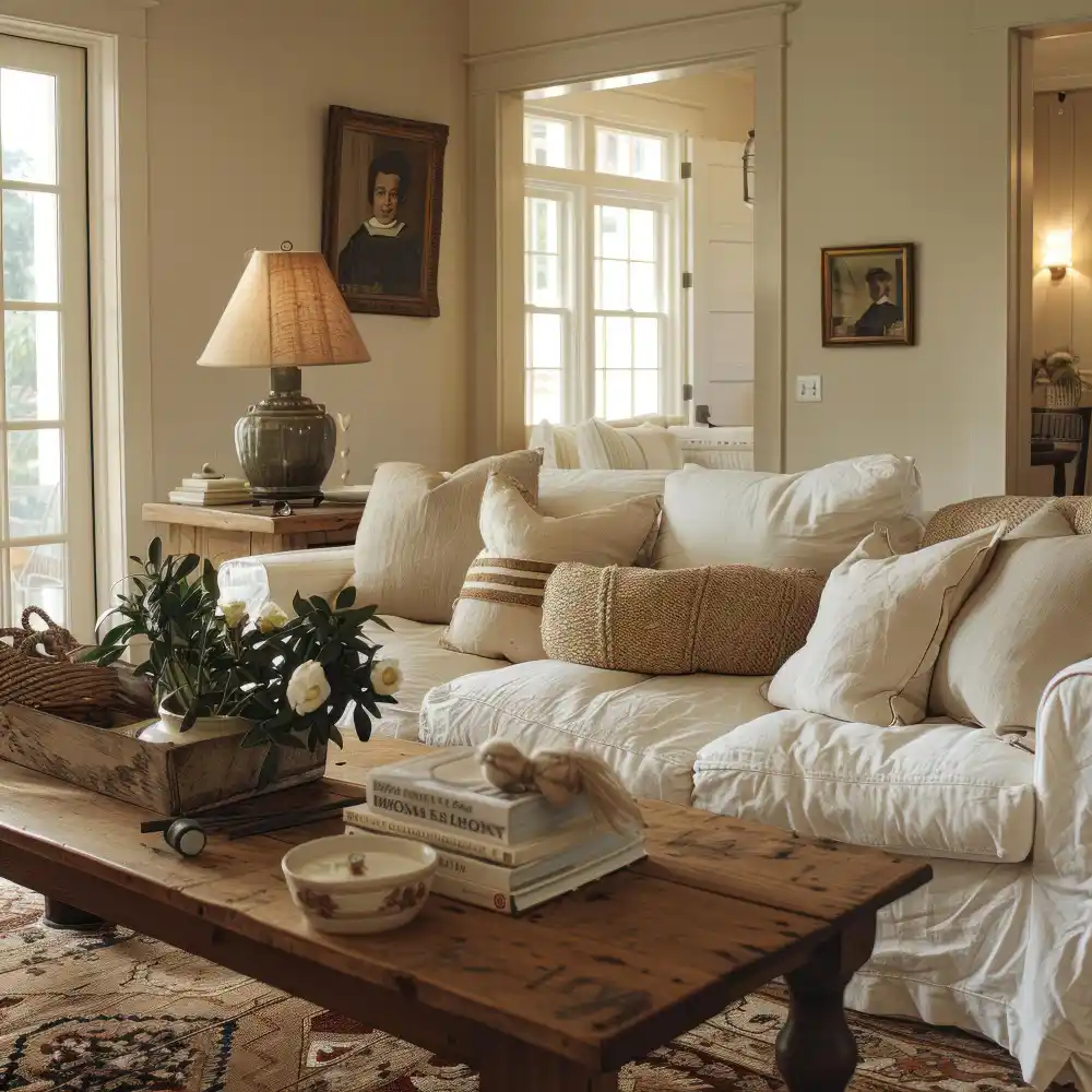 A Cream Linen or Cotton Sofa