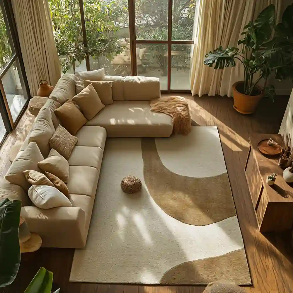 A Layered Cowhide and Jute Rug