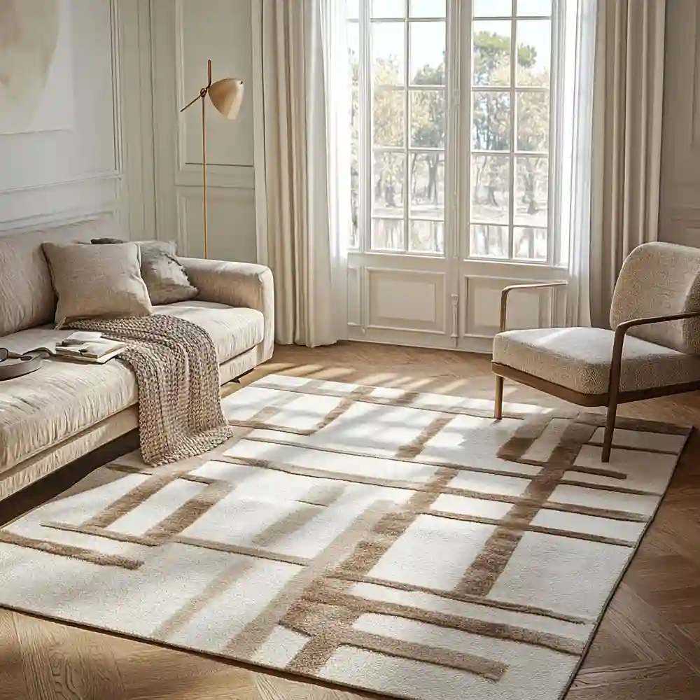 A Natural Floor With a Low Wool or Jute Rug
