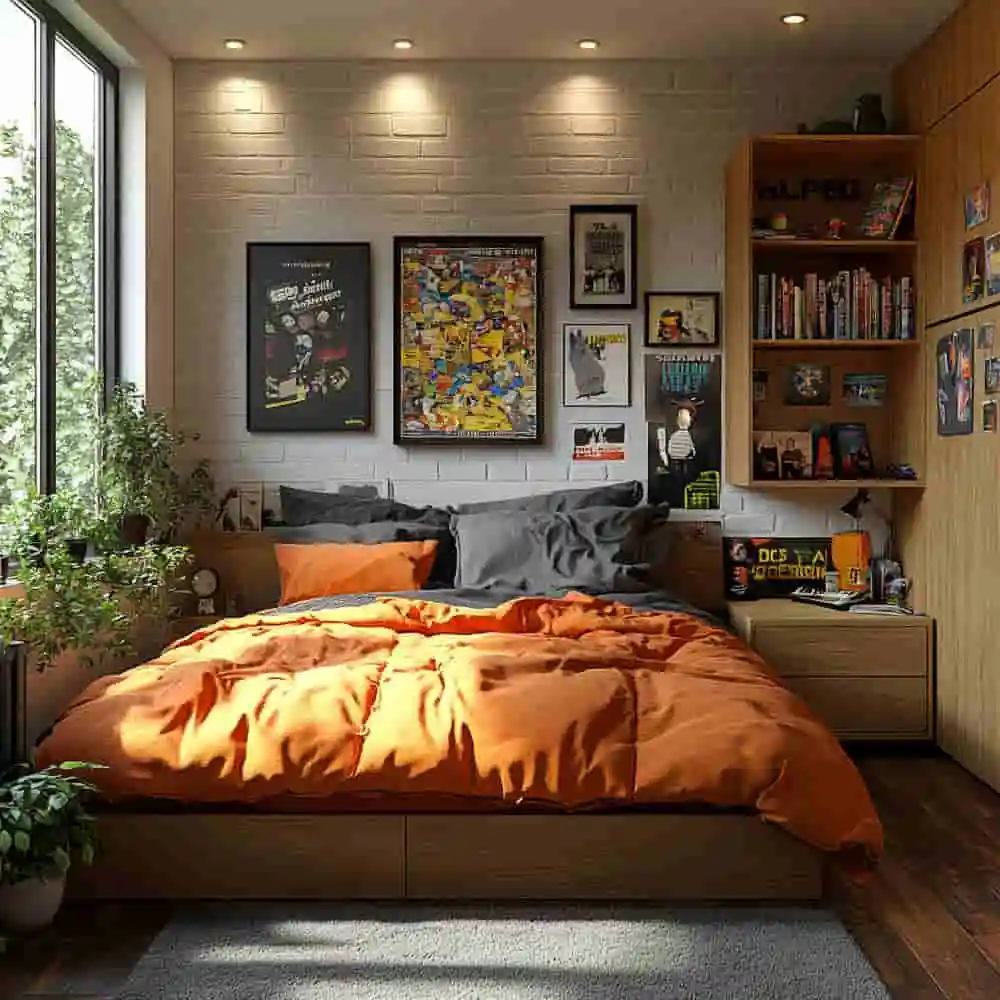 Neatly decorated bedroom showing layout, color, style, and decor stages working together in one calm room