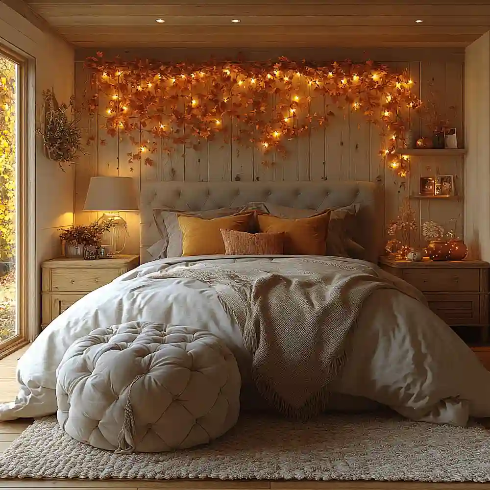 Matching bedside table lamps with linen shades and a swing-arm reading light beside an upholstered bed