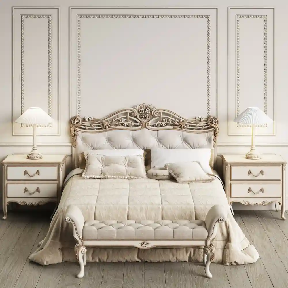 Bed wall color-drenched in warm clay over trim and ceiling, with lighter cream bedding for an enveloping feel