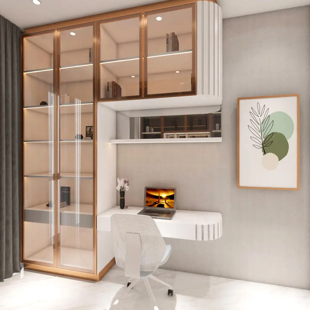 Low-Profile Built-In Credenza With Shelves Above