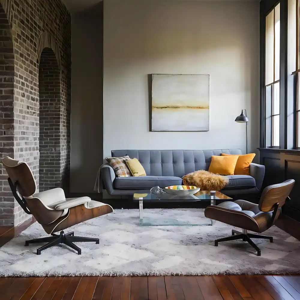Knit throw, velvet pillow, and wool rug layered in a neutral master bedroom for texture