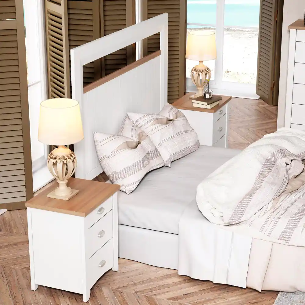Murphy bed folded down in a studio apartment with linen bedding, wall cabinet closed beside it