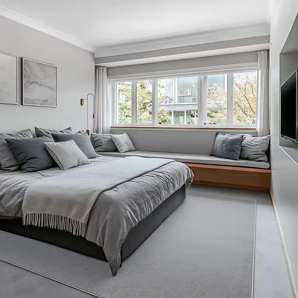 Bed placed on the wall next to a single window so the glass stays clear and daylight fills the room