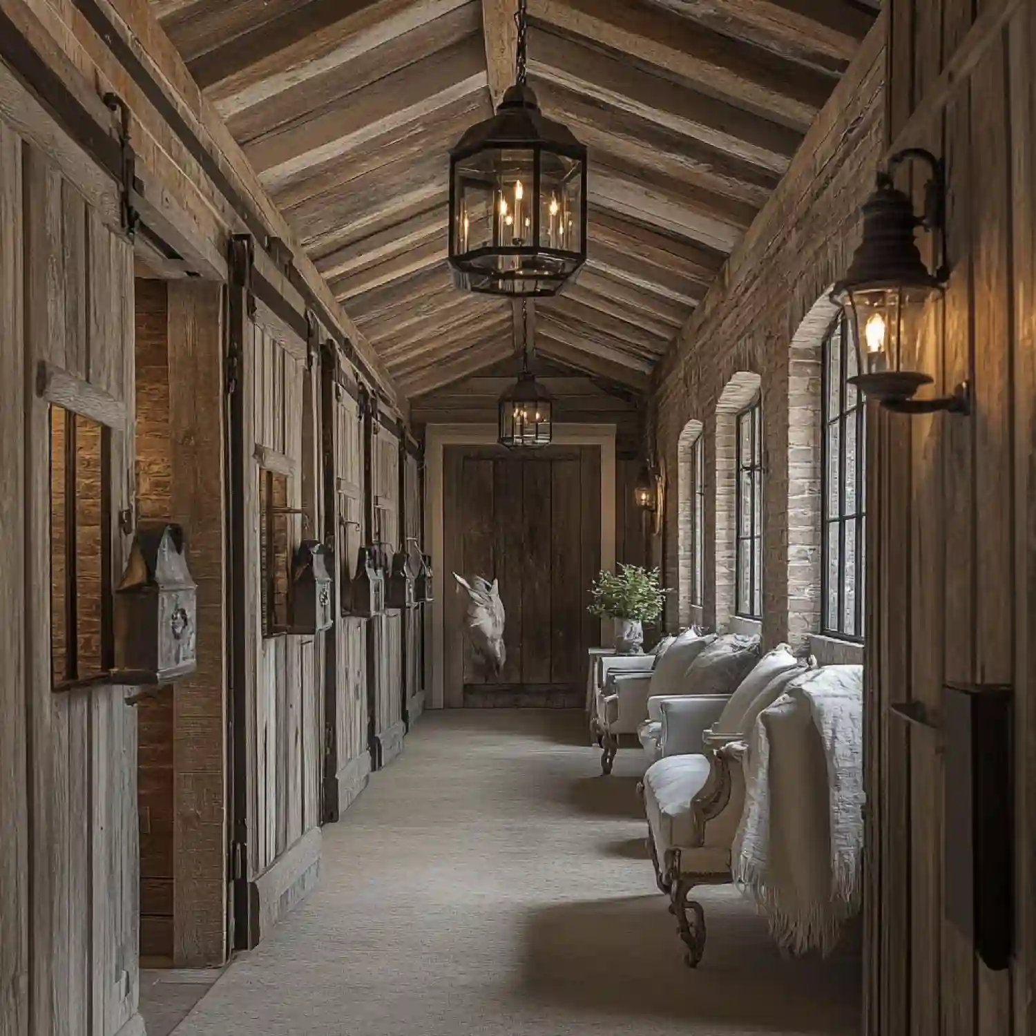 Pole barn man cave with 14-foot ceilings, pendant lighting, billiards table, and a full wet bar in the corner