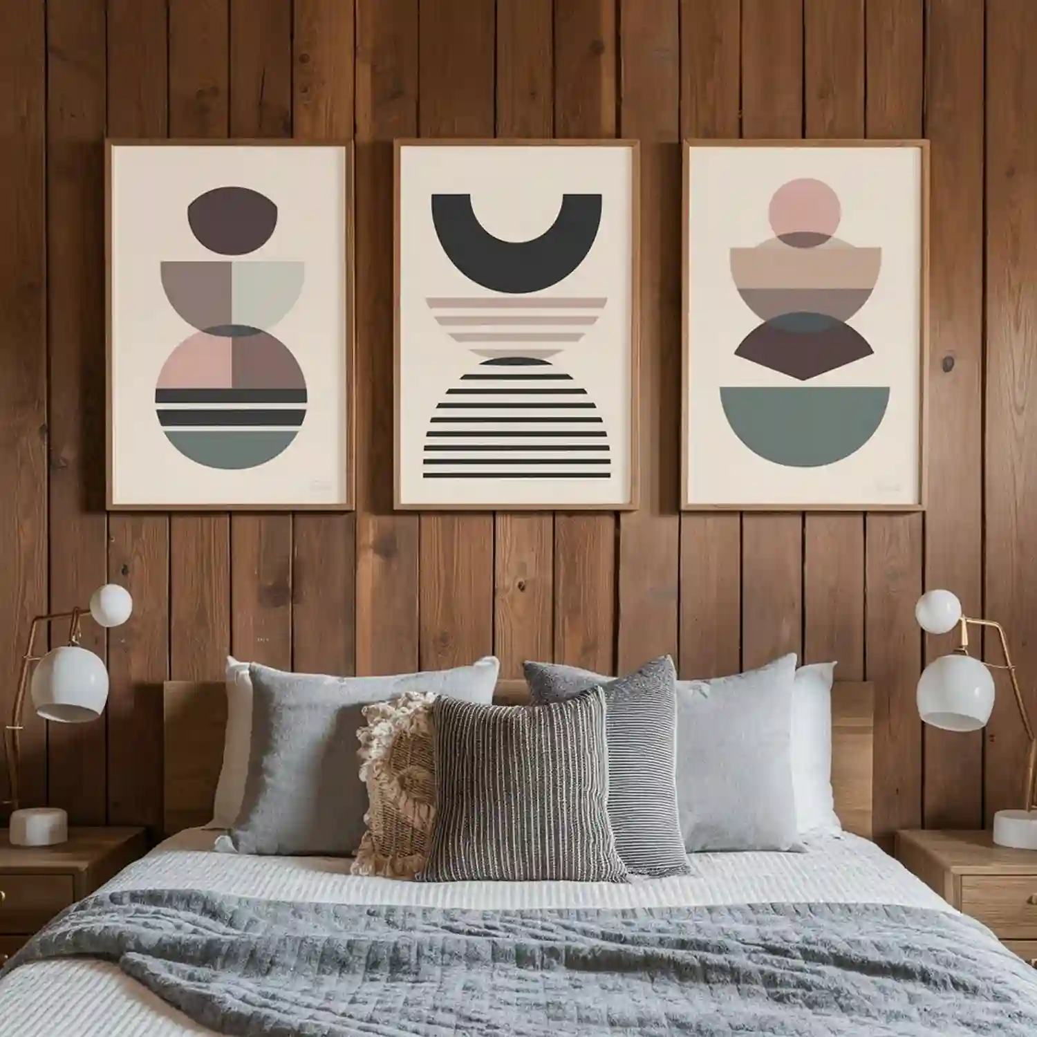 Scandinavian bedroom using three neutrals only — warm white wall, pale oak wood, and undyed linen bedding