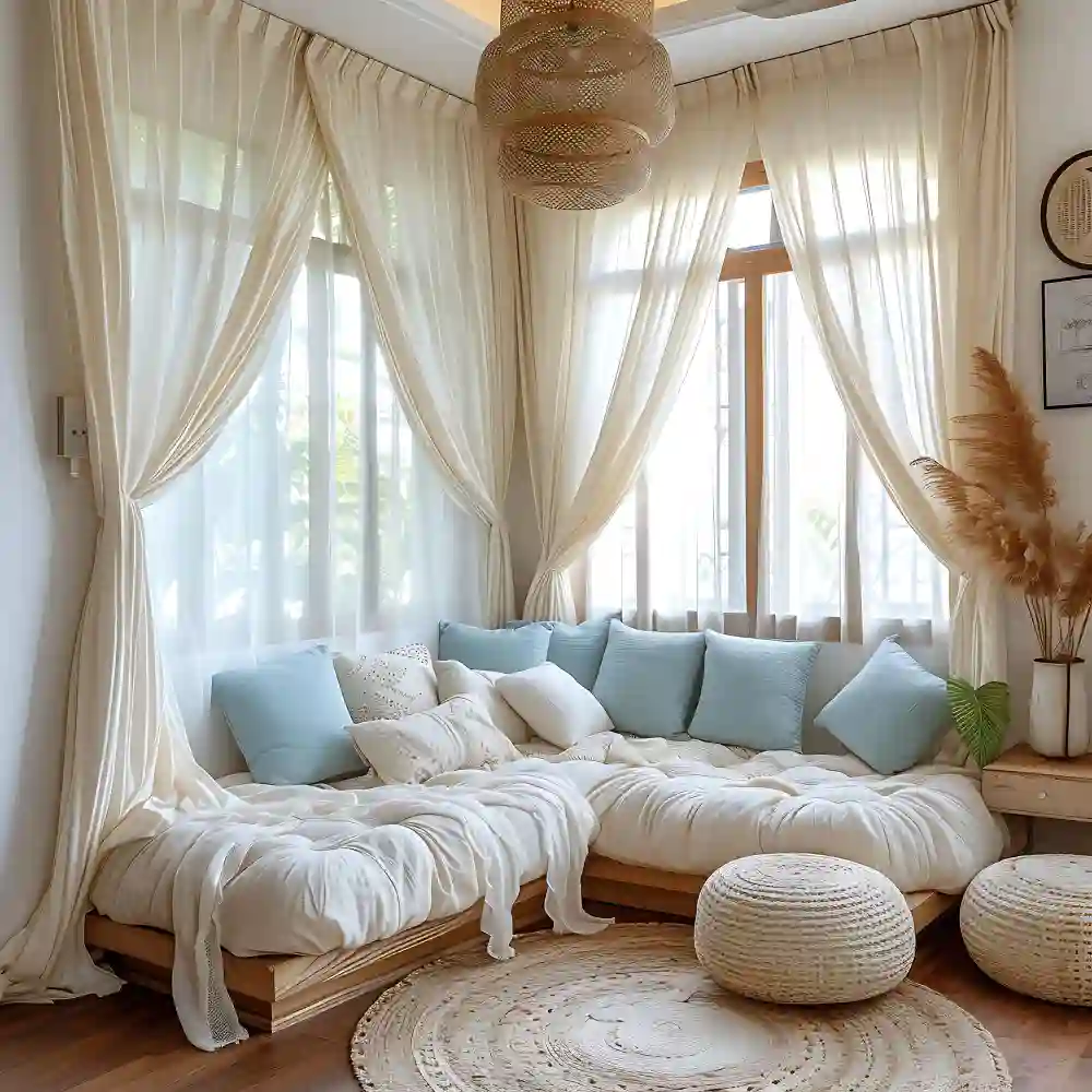 Sheer Linen Curtains Hung at Ceiling Height