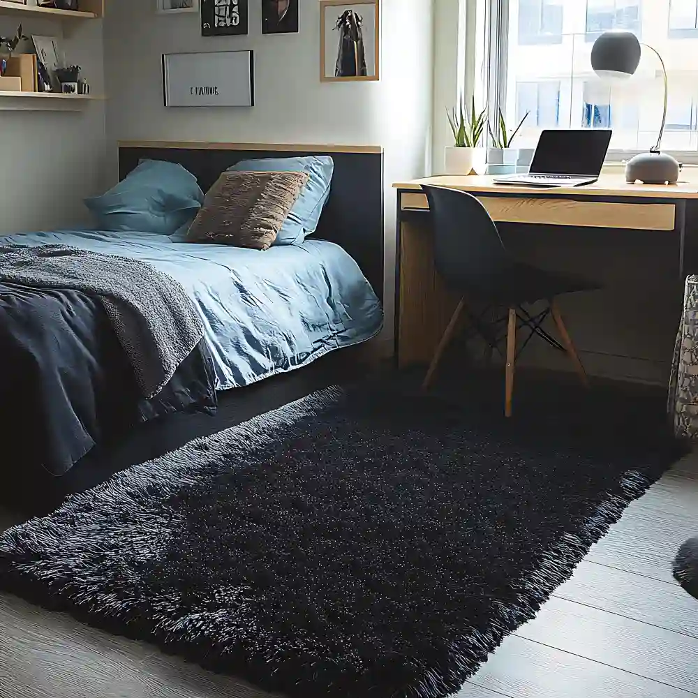 Styled nightstand level with the mattress holding a lamp, a short stack of books, and a ceramic dish