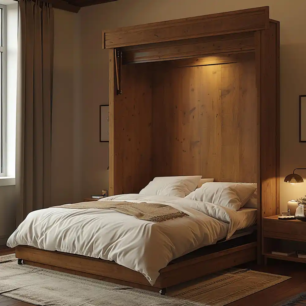 Oversized tall headboard rising above the pillows as the focal point of a warm neutral bedroom
