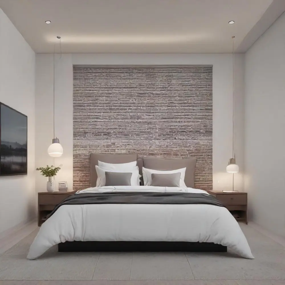 Framed art hung six to ten inches above a headboard at two-thirds the bed width for balanced bedroom decor ideas