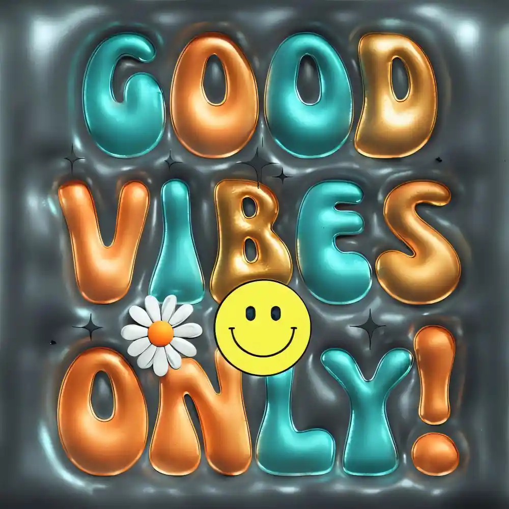 Glossy poster with chunky bubble-letter typography on a bright Y2K bedroom wall