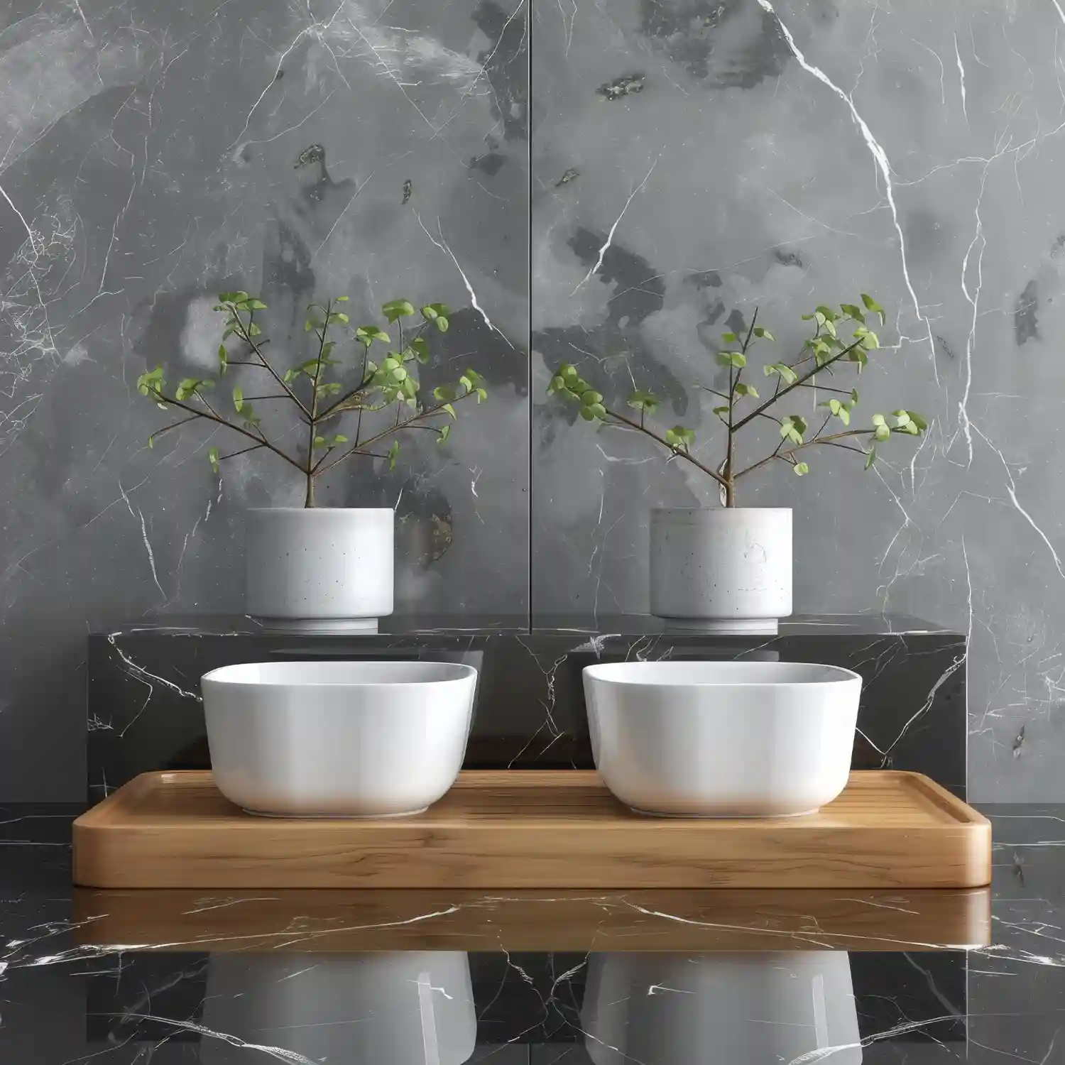 Two-tier riser stepping up skincare bottles by height on an organized bathroom counter