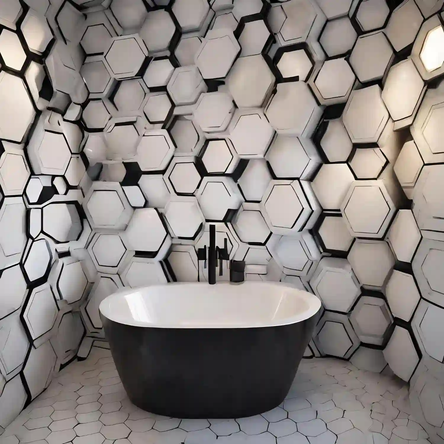 Bathroom floor in matte marble hexagon tile paired with calm white painted walls