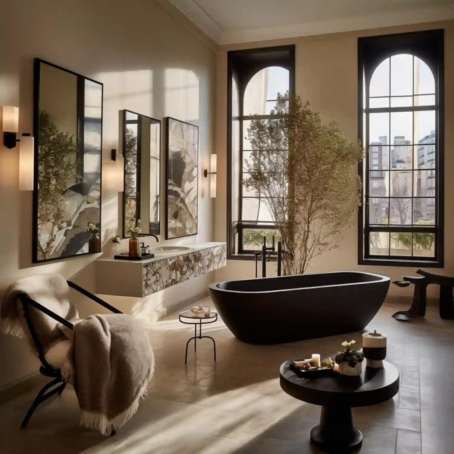 Bathroom ideas shown across coastal, farmhouse, and modern styles with matching hardware and tile