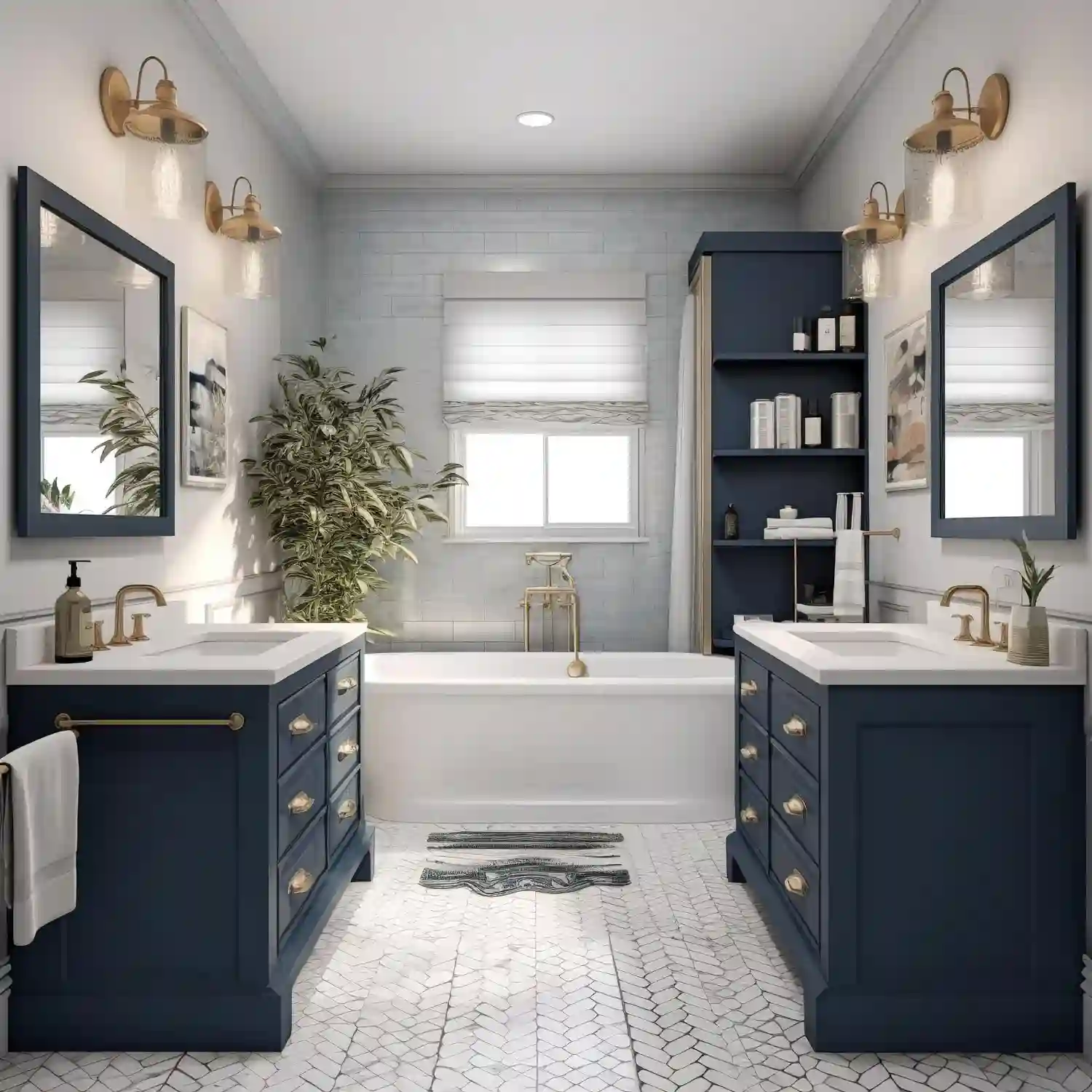 Two gray bathrooms compared, one crisp cool blue-gray and one warm cozy greige-gray