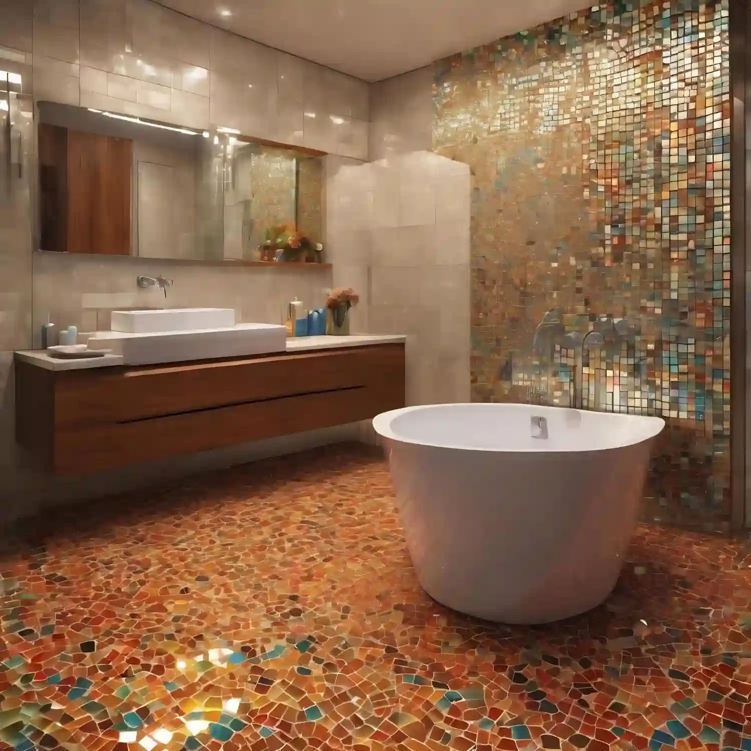 Cold gray large-format porcelain bathroom looking flat in low afternoon light