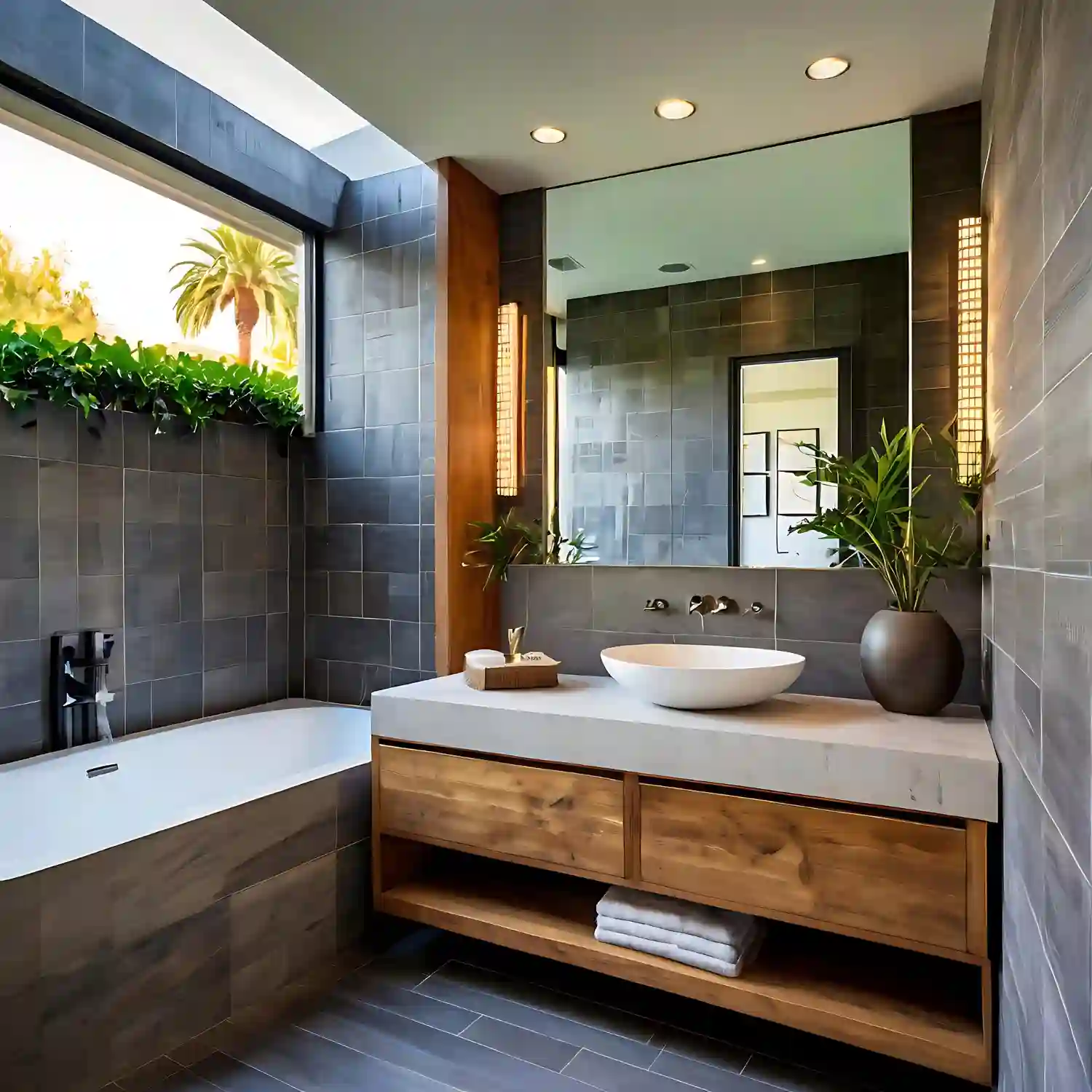 Dream bathrooms compared side by side showing cohesion, warm metal, and clear calm surfaces