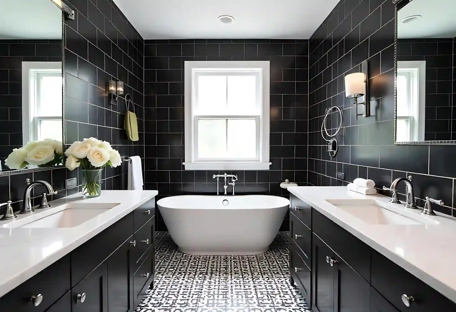Bright Scandinavian bathroom with pale oak vanity, soft white walls, and warm natural light