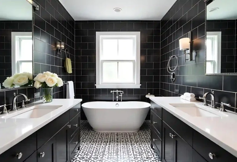 Bright Scandinavian bathroom with pale oak vanity, soft white walls, and warm natural light