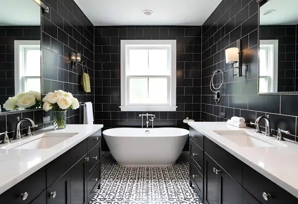 Bright Scandinavian bathroom with pale oak vanity, soft white walls, and warm natural light