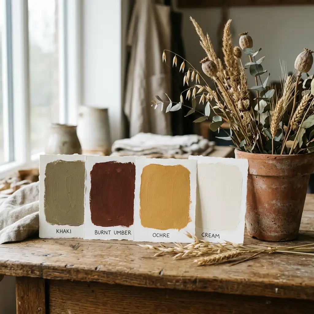 Fall front porch decor palettes compared across brick, grey siding, white clapboard and dark exteriors