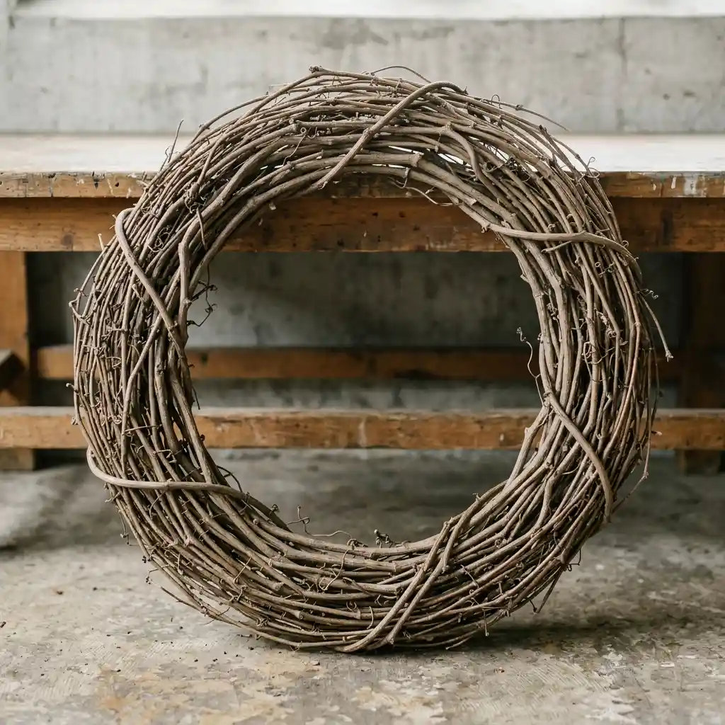 Fall leaf and grapevine wreaths compared close up, showing bare woven vine next to dense layered foliage