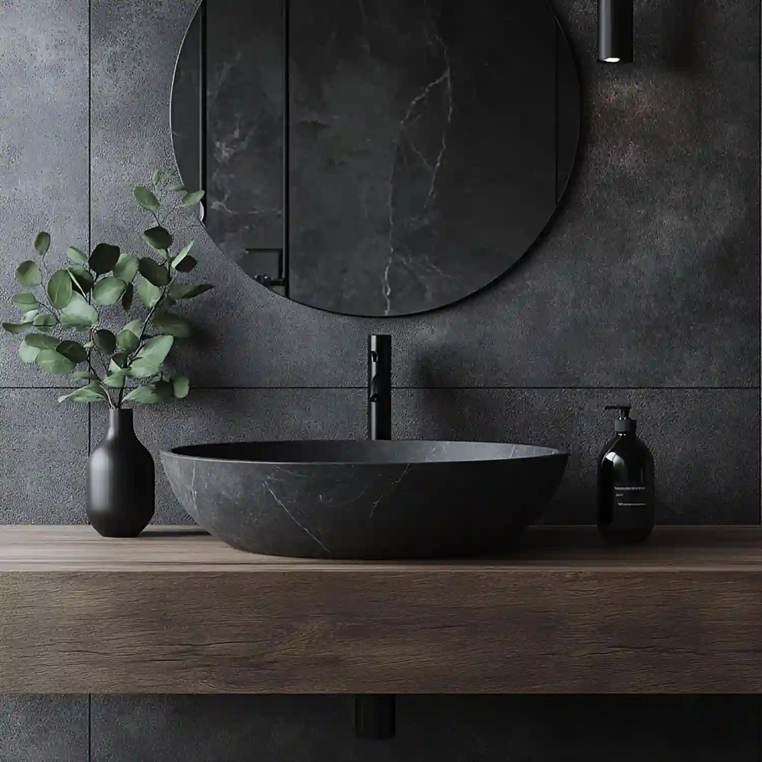 Honed marble bathroom vanity top with a soft matte finish and gentle gray veining