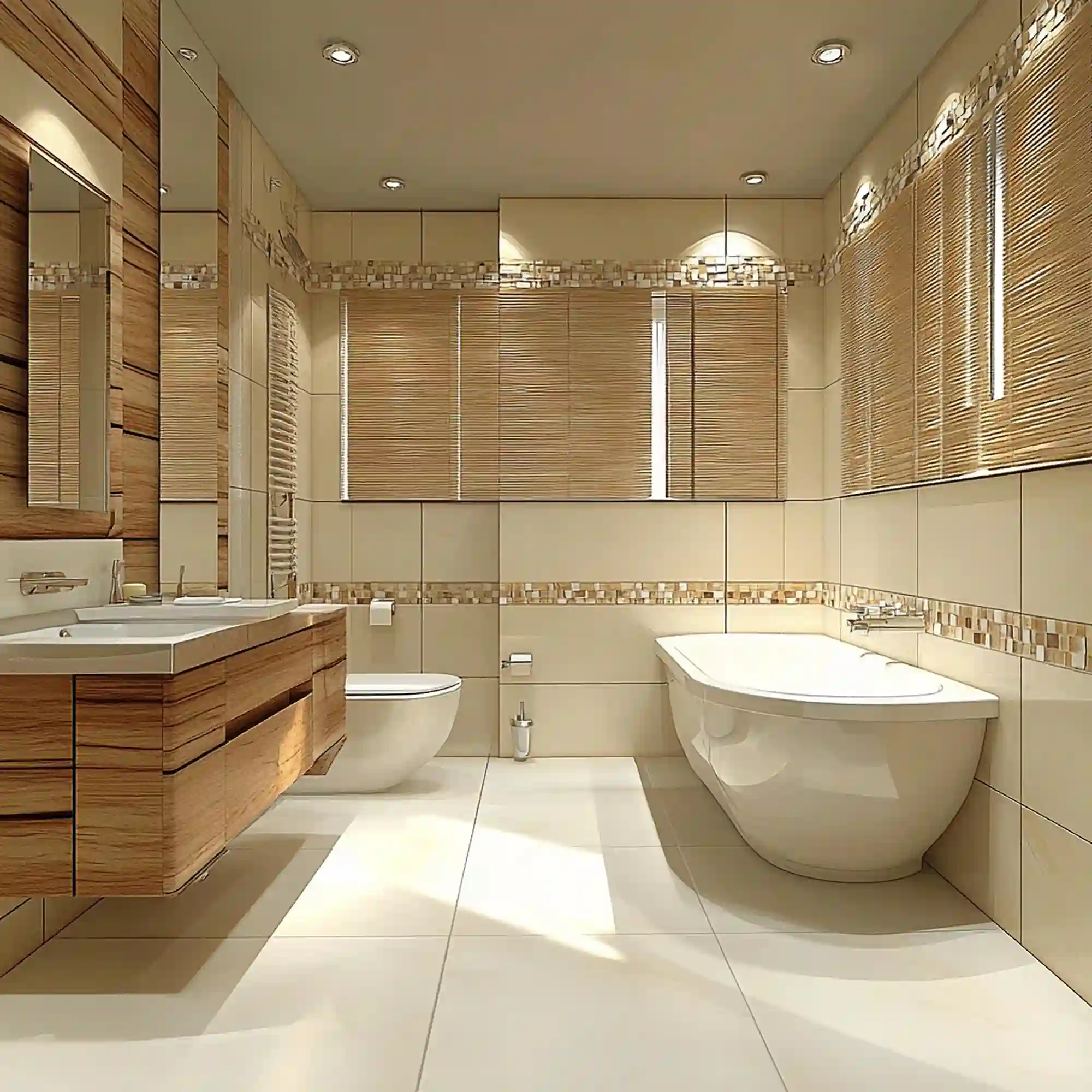 Luxury bathroom ideas shown through a marble shower, brass fixtures, and a freestanding tub
