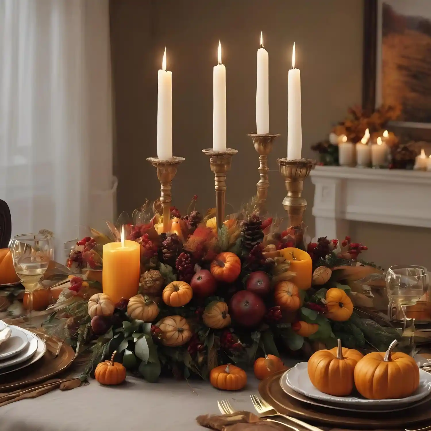 Quiet fall table in cream and oat tones with white heirloom pumpkins and no orange decor