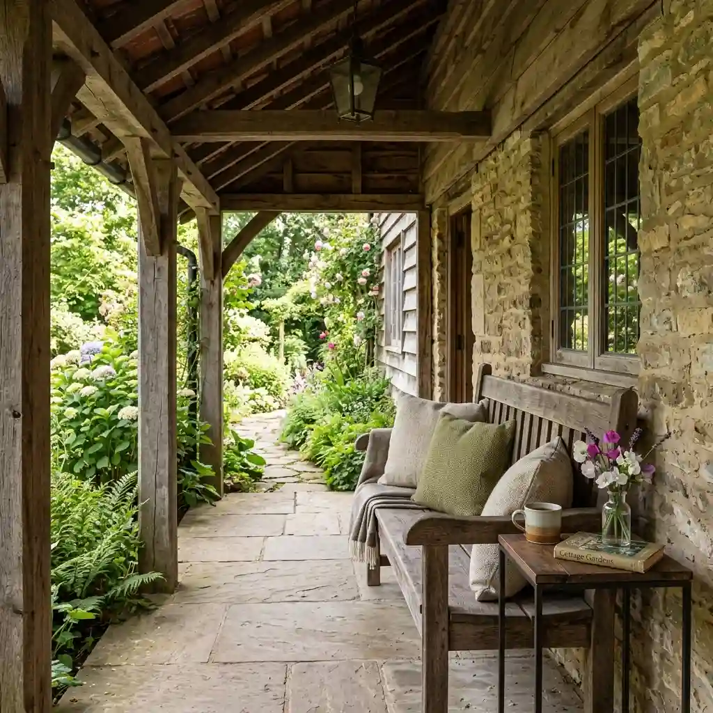 Porch swing layered with performance-fabric cushions and a heavy woven outdoor throw