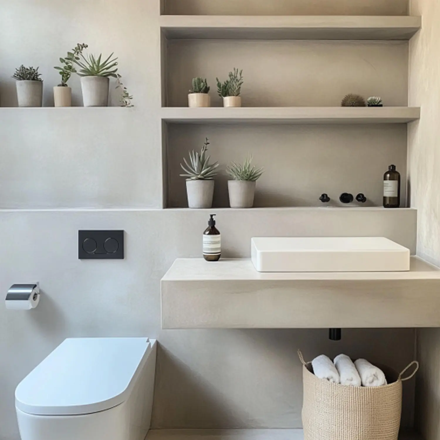 Bamboo over-the-toilet storage unit with baskets clearing the tank and floor