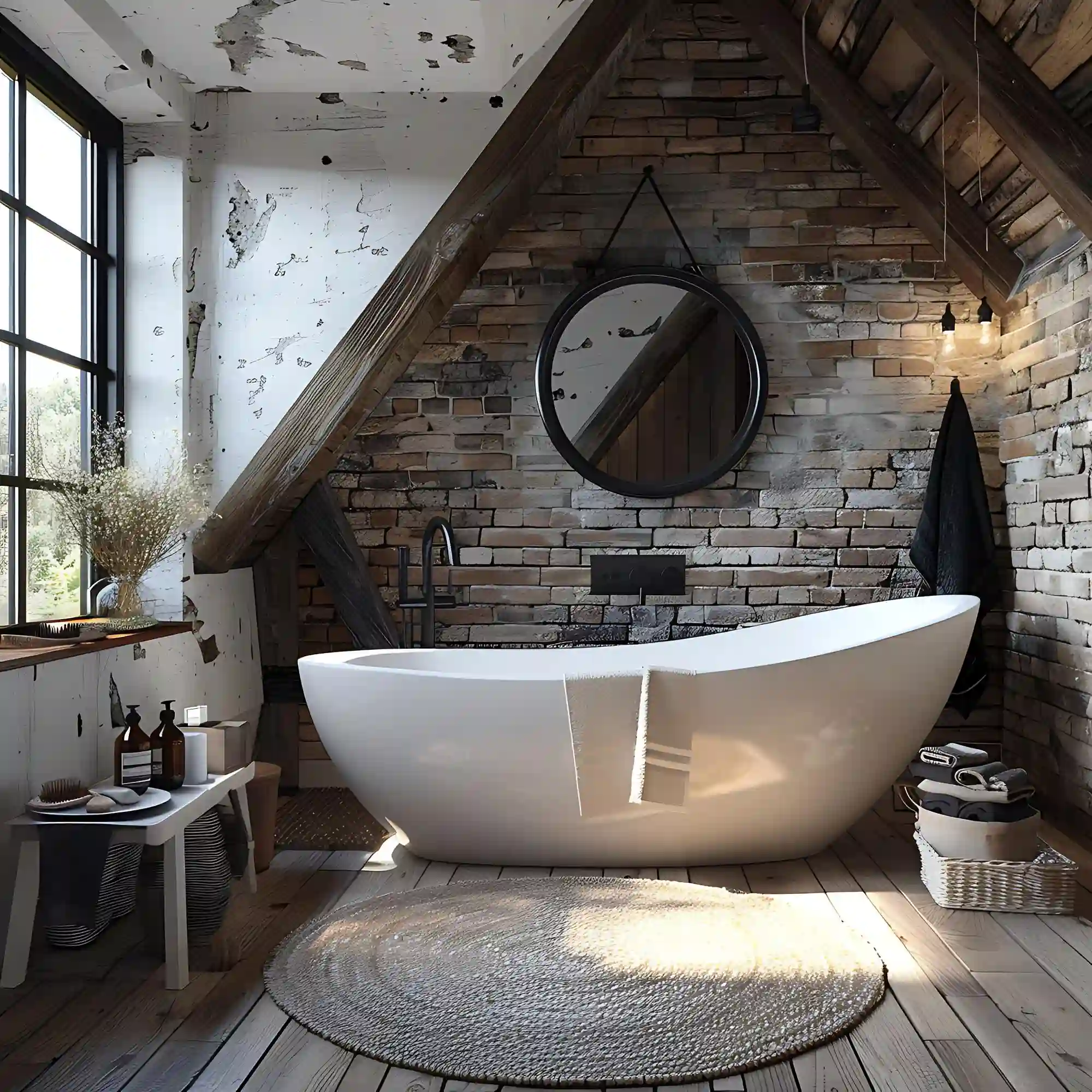 Scandinavian bathroom ideas shown through a pale oak vanity, white walls, and daylight