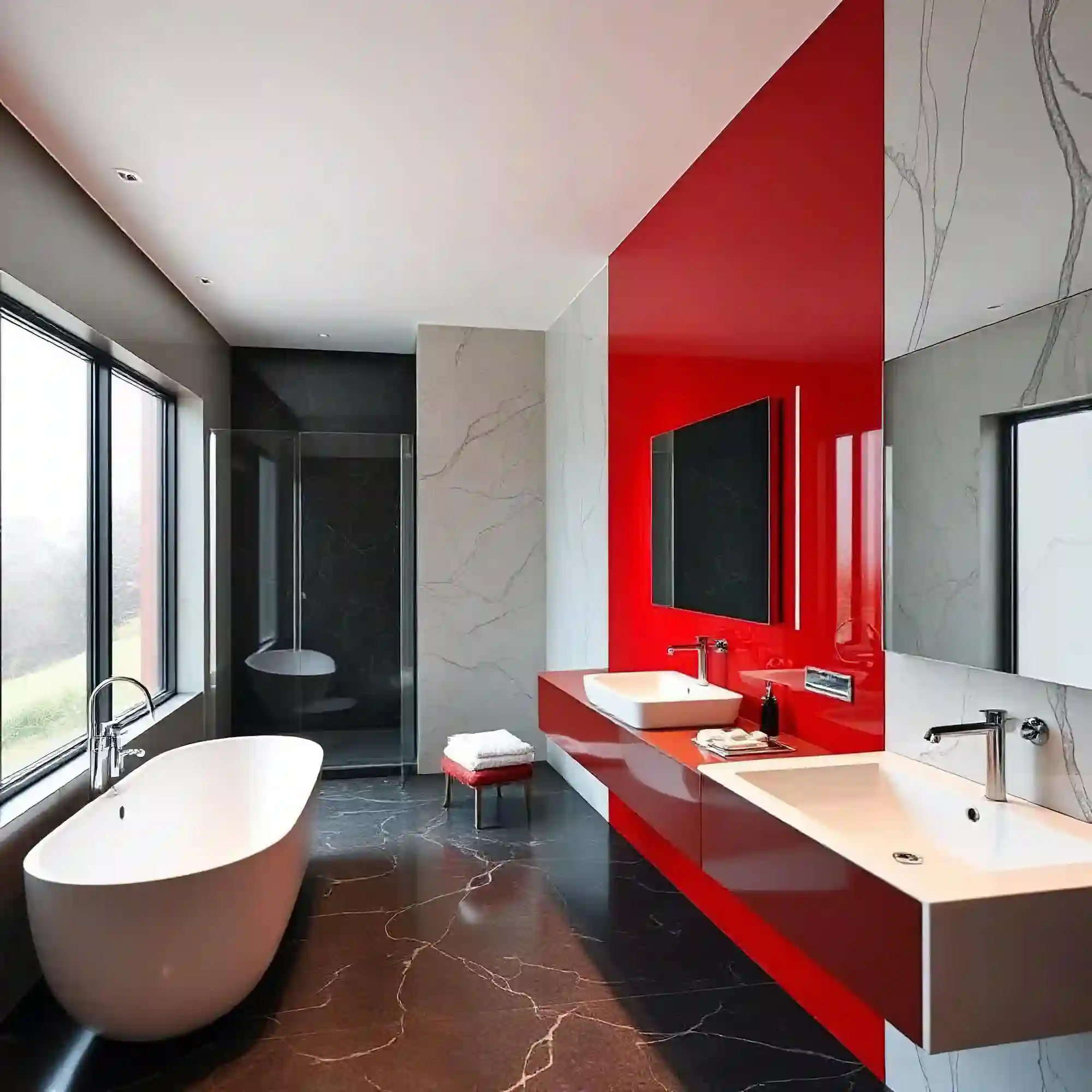 Calm, edited bathroom vignette showing a narrow neutral palette and pale wood